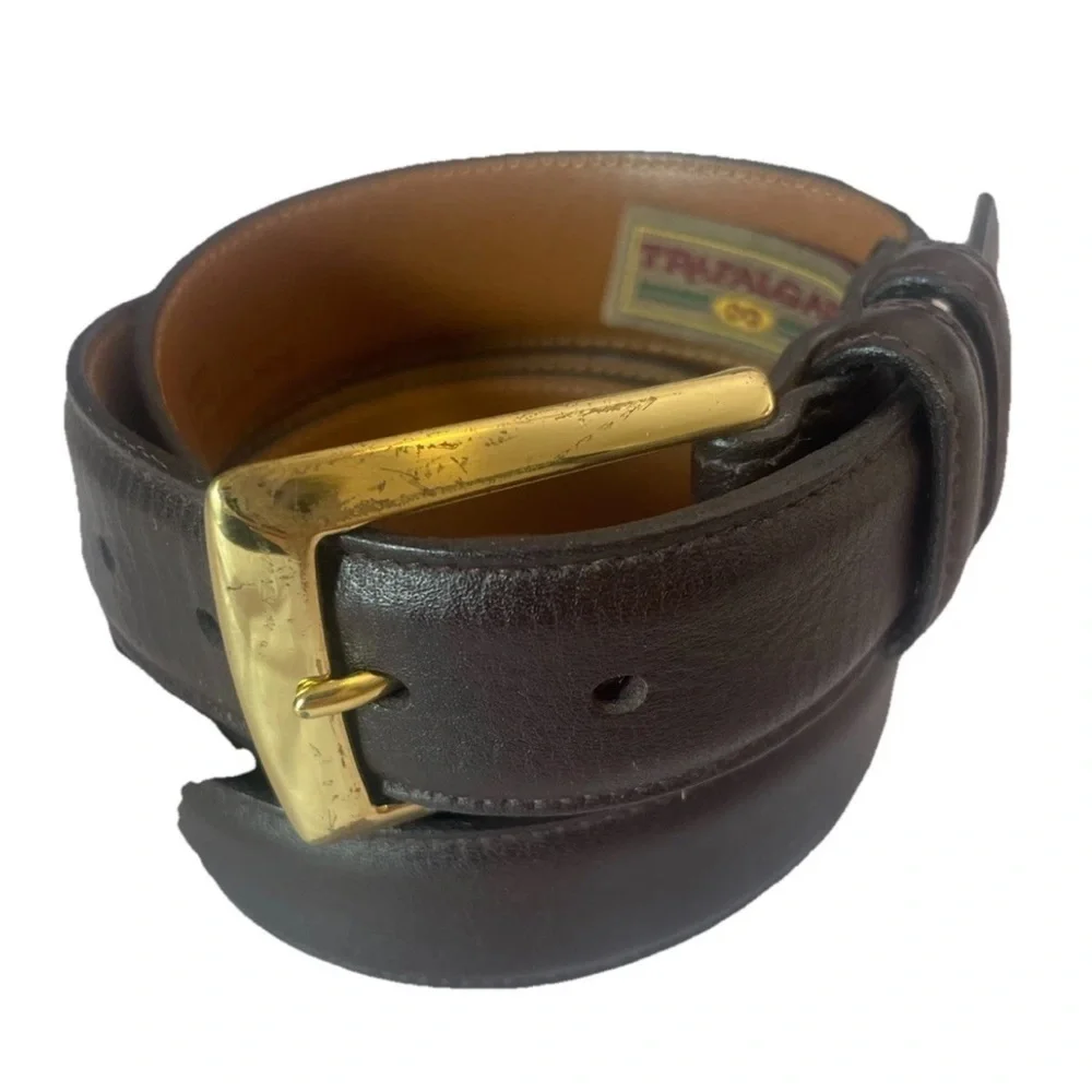 Trafalgar Men’s Belt Sz 42 BROWN Hand Made USA Soft Glove Leather Brass Buckle